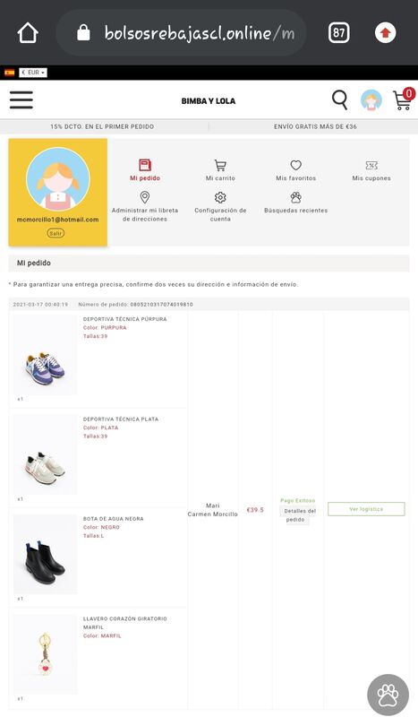 www.bolsosrebajascl.online | Sitio web fraudulento